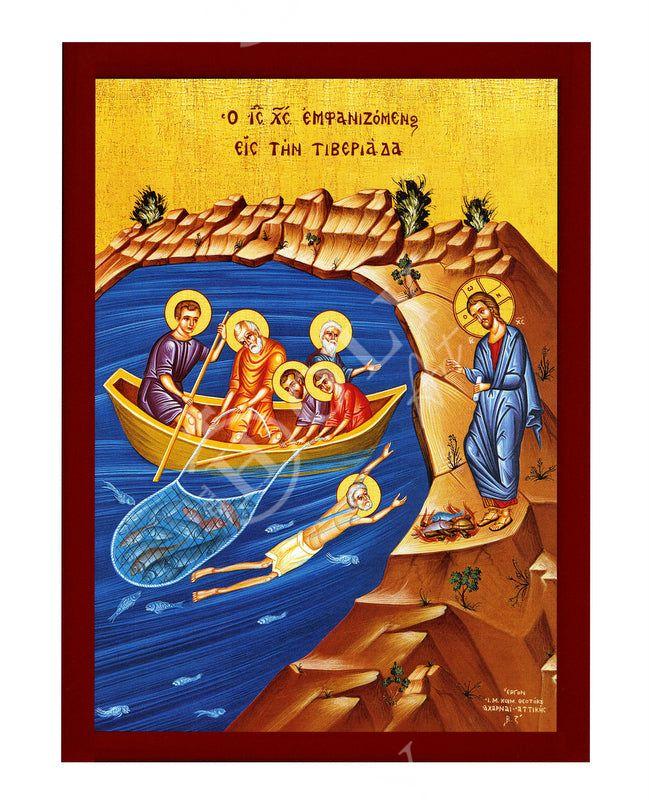 Jesus Christ by the Sea of Tiberias icon, Handmade Greek Orthodox icon of our Lord Byzantine religious art wall hanging on wood plaque TheHolyArt