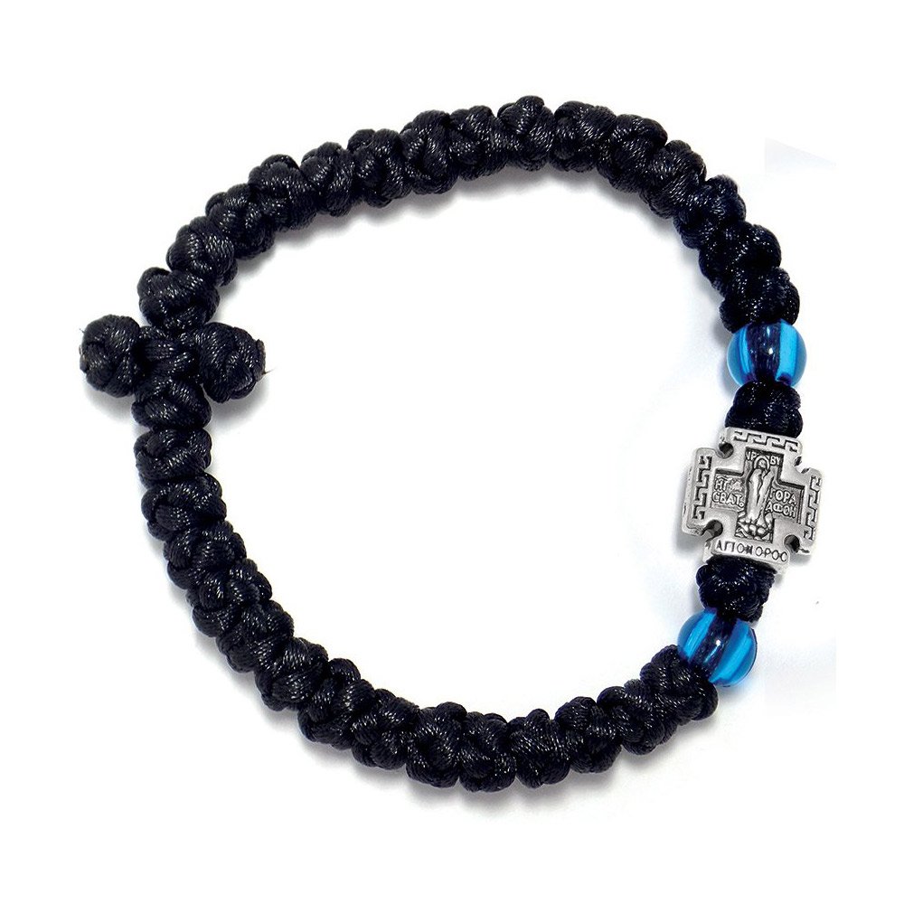 Black Handmade Prayer Rope with Blue Beads