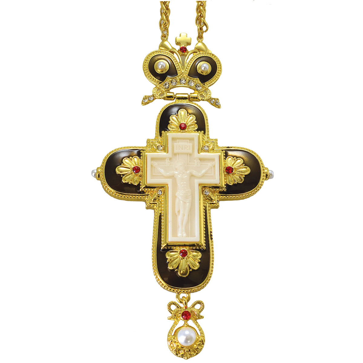 Priest Pectoral Cross with Cream Relief Crucifix - TheHolyArt