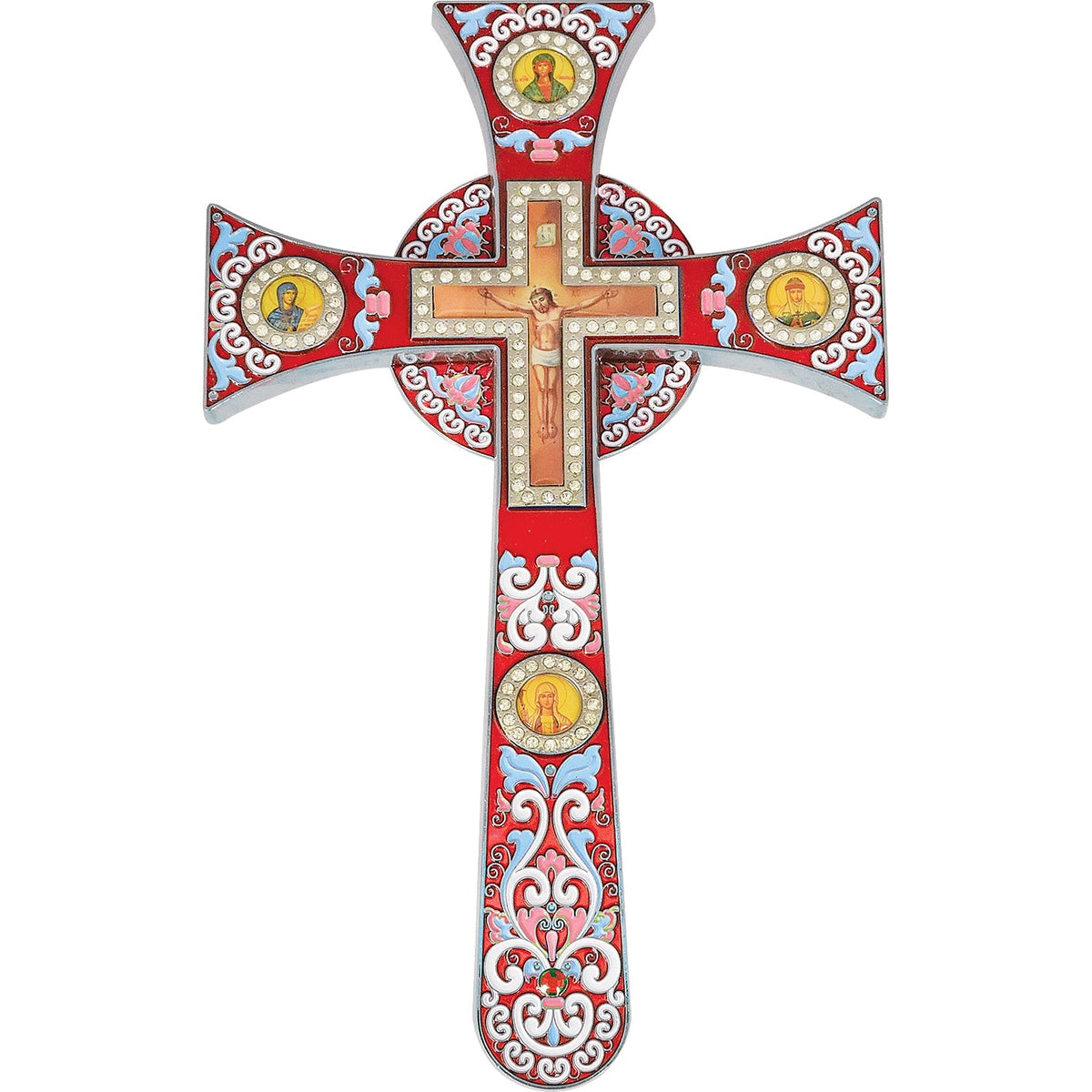 Blessing Cross in Red with Saints Medallions - TheHolyArt