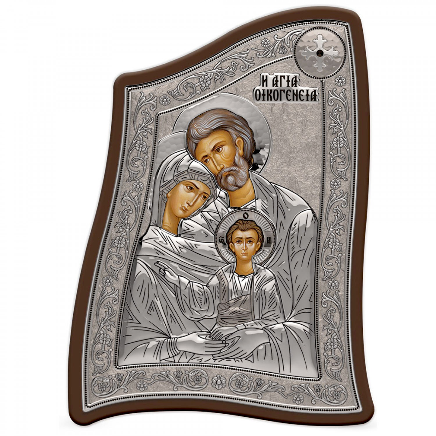 The Holy Family icon, Modern Handmade Silver 925 Greek Orthodox icon, Byzantine art wall hanging on wood plaque icon, religious icon home decor - TheHolyArt