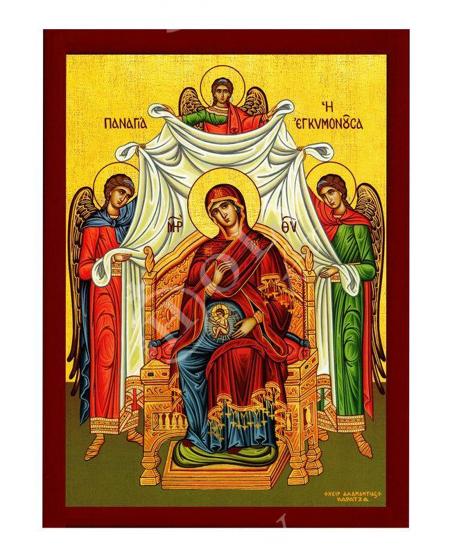 Virgin Mary icon Panagia in Pregnancy, Handmade Greek Orthodox Icon, Mother of God Byzantine art, Theotokos wall hanging wood plaque (2) TheHolyArt
