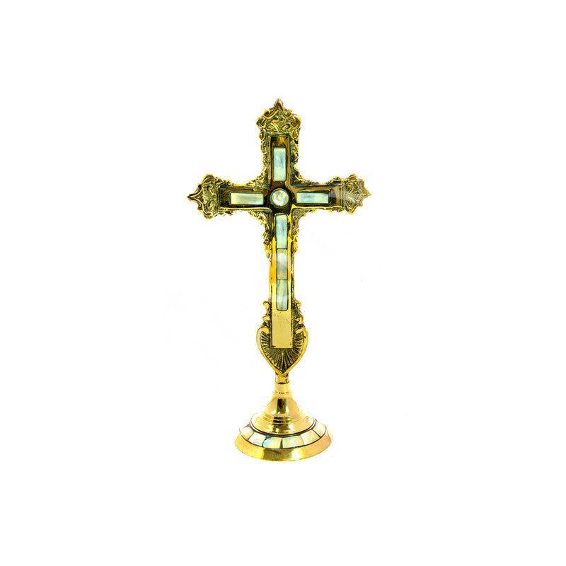 Standing Table Altar Crucifix, Brass Handmade Greek Orthodox Byzantine Gold plated Holy Cross TheHolyArt