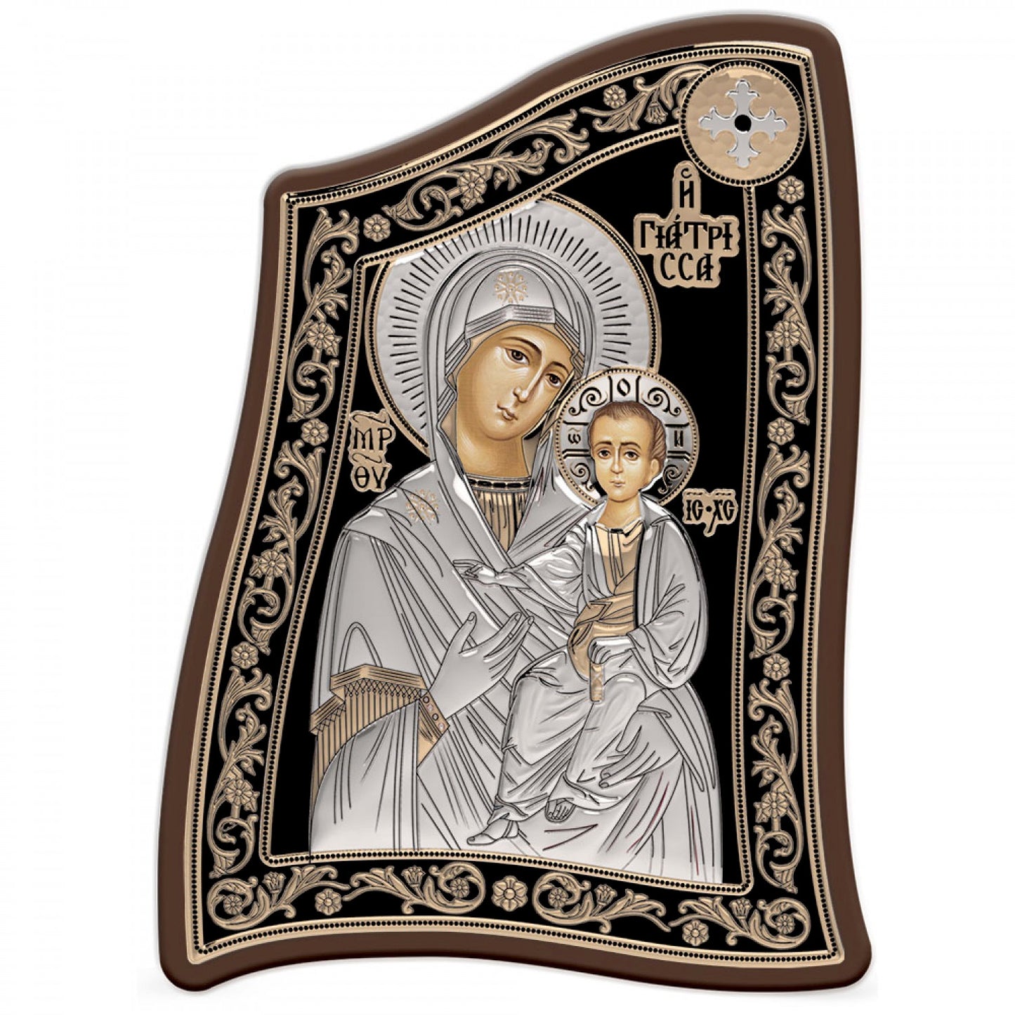 Virgin Mary / Panagia Giatrissa Modern Handmade Silver 925 Greek Orthodox icon, Byzantine art wall hanging on wood plaque icon, religious icon home decor - TheHolyArt