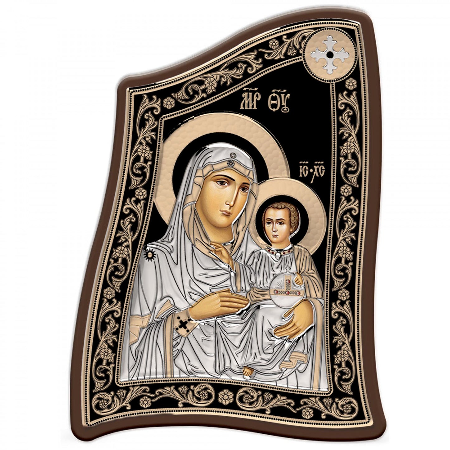 Virgin Mary / Panagia Ierosolymitissa Modern Handmade Silver 925 Greek Orthodox icon, Byzantine art wall hanging on wood plaque icon, religious icon home decor - TheHolyArt