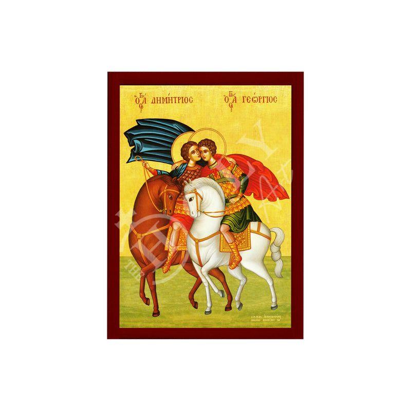 Saint George & Saint Demetrius icon, Handmade Greek Orthodox icon of St George, Byzantine art wall hanging icon wood plaque, religious decor TheHolyArt