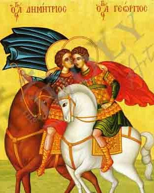 Saint George & Saint Demetrius icon, Handmade Greek Orthodox icon of St George, Byzantine art wall hanging icon wood plaque, religious decor - TheHolyArt