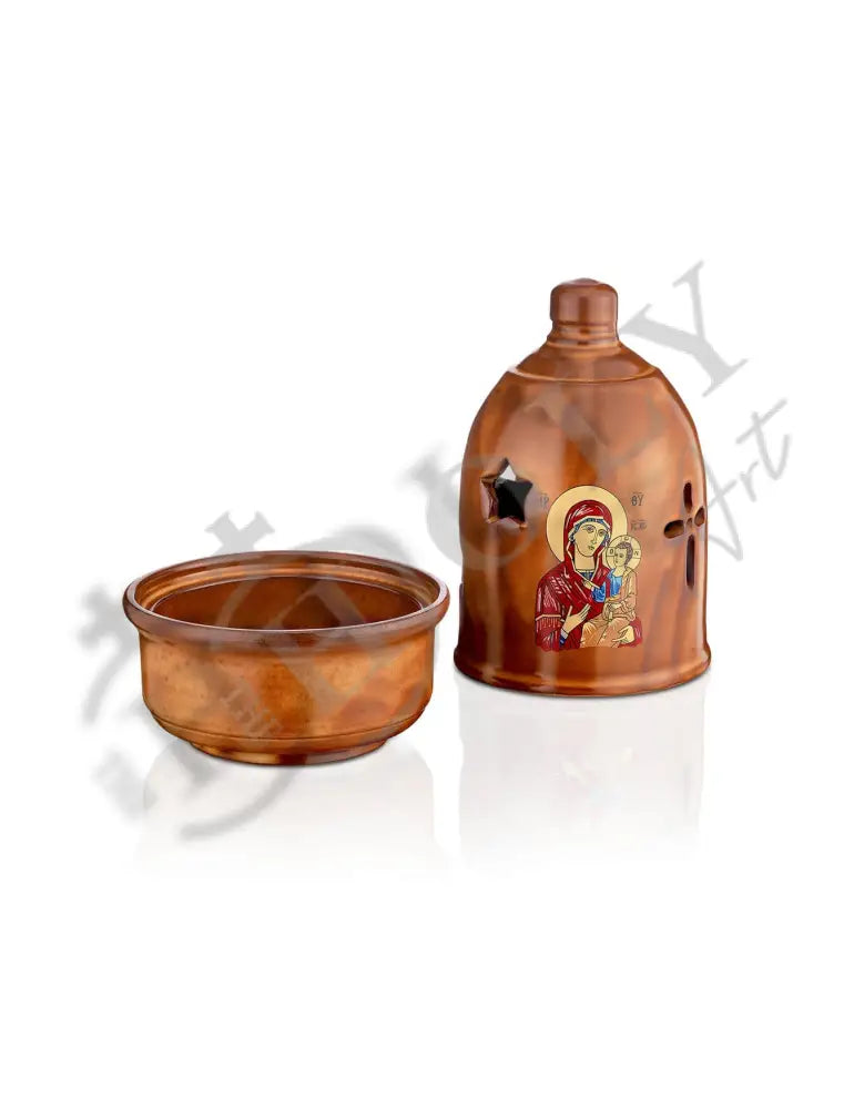 Christian Ceramic Handmade Altar Oil Vigil Lamp with Cross, Prayer Standing Table Oil Lamp Orthodox Oil Candle religious decor - TheHolyArt