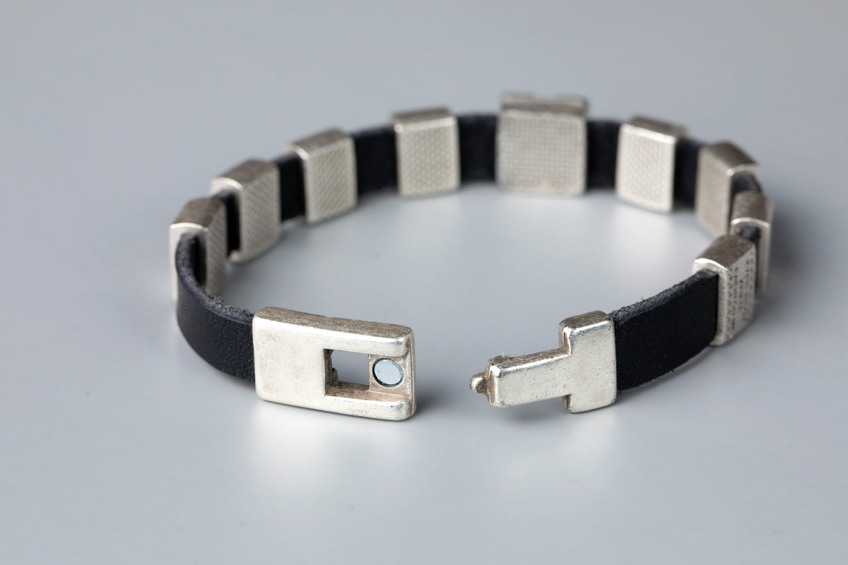 Leather Prayer Bracelet with Silver-Plated Prayer Plaques - TheHolyArt