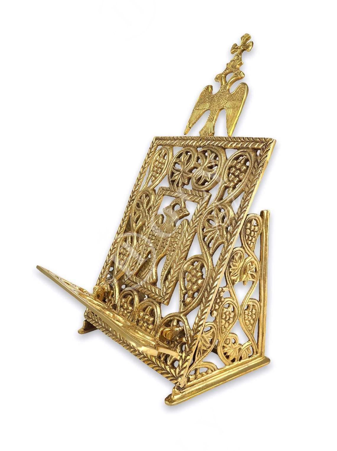 Brass Bible Stand, Handmade Tabletop Easel for Books or Icons, Byzantine Eagle Bible Display Stand, Church Lectern, Gospel Holder - TheHolyArt