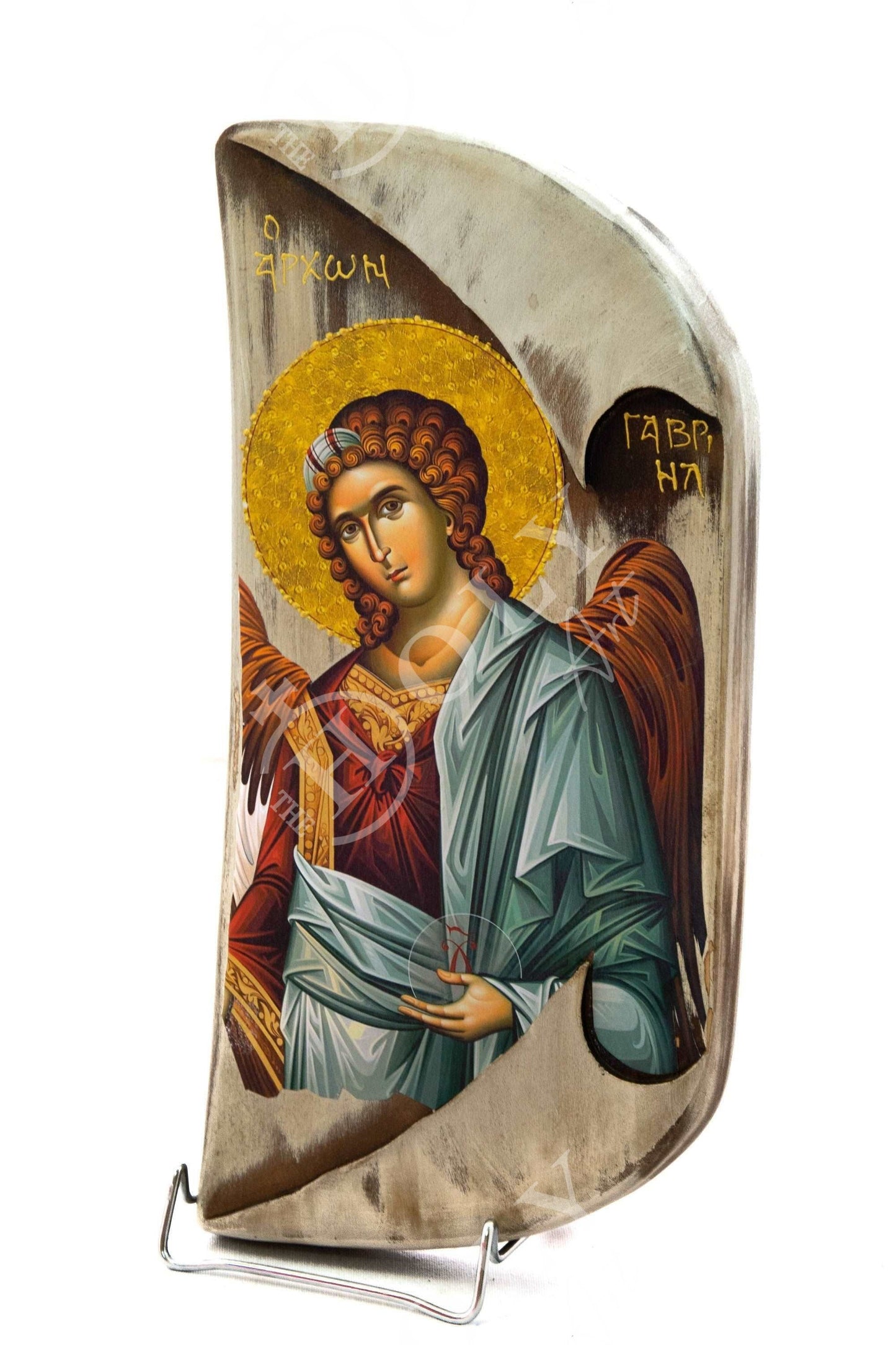 Archangel Gabriel icon, Handmade Greek Orthodox icon of St Gabriel, Byzantine art wall hanging on wood plaque 38x17cm, religious decor TheHolyArt