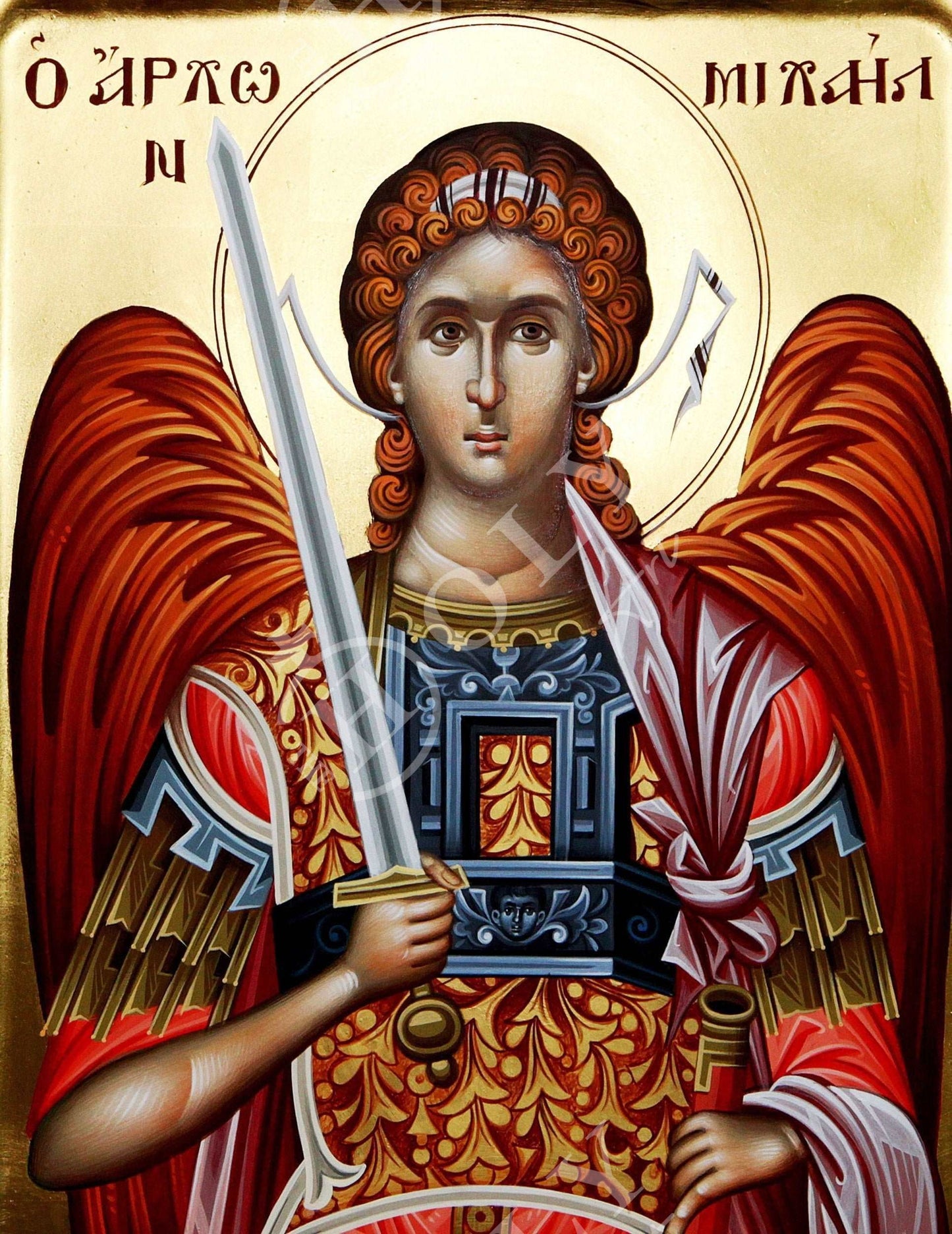 Archangel Michael icon, Handmade Greek Orthodox icon of St Michael, Byzantine art wall hanging on wood plaque religious icon, religious gift TheHolyArt
