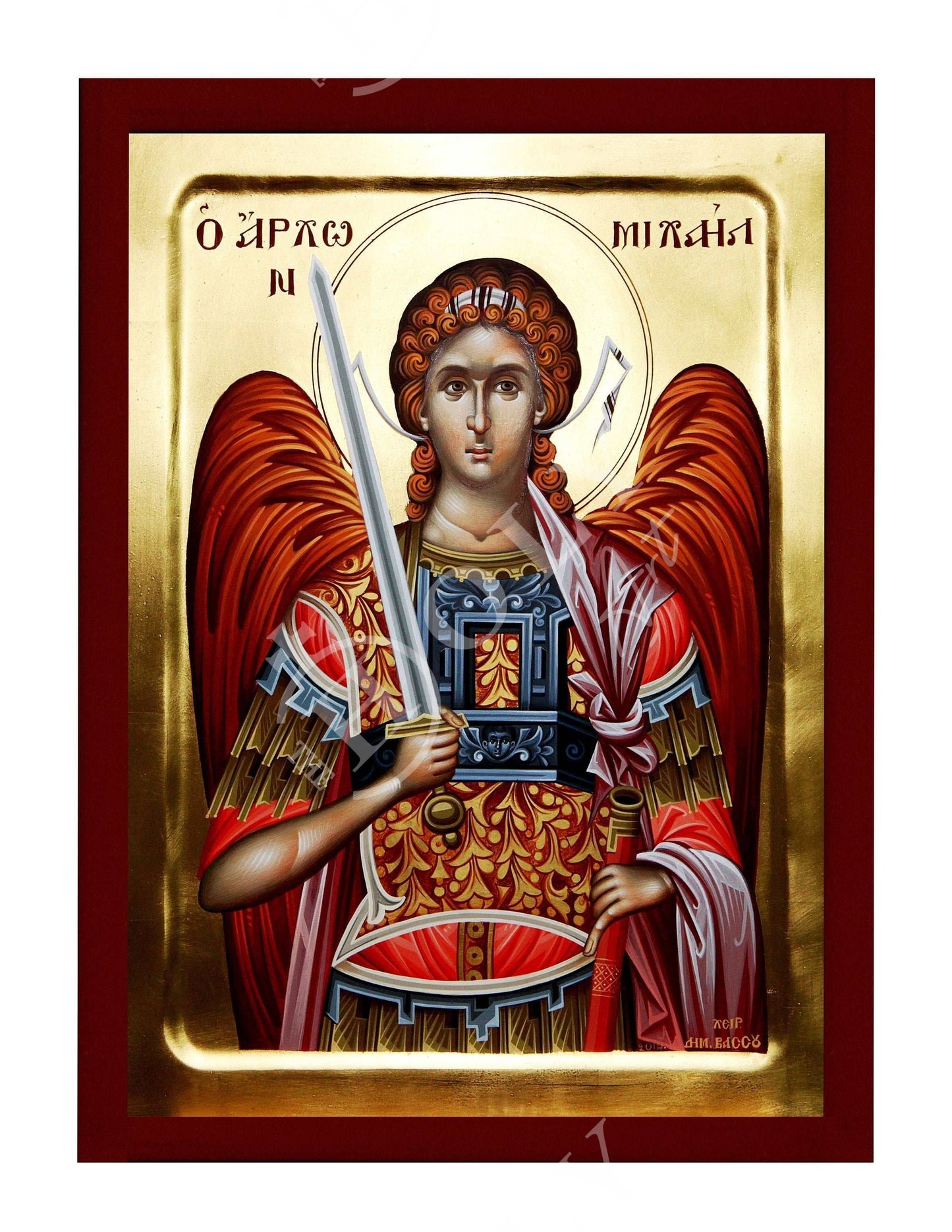Archangel Michael icon, Handmade Greek Orthodox icon of St Michael, Byzantine art wall hanging on wood plaque religious icon, religious gift TheHolyArt