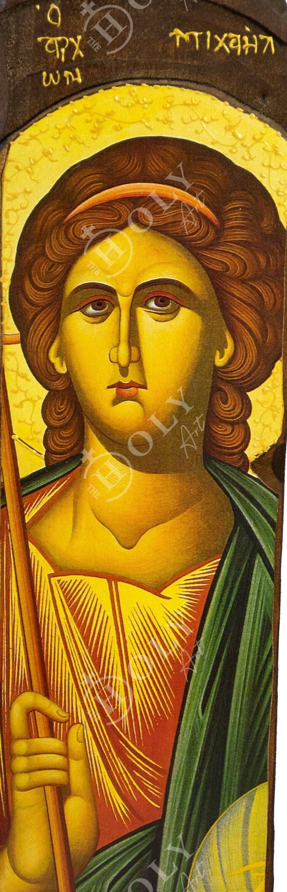 Archangel Michael icon, Handmade Greek Orthodox icon of St Michael, Byzantine art wall hanging on wood plaque, religious decor TheHolyArt
