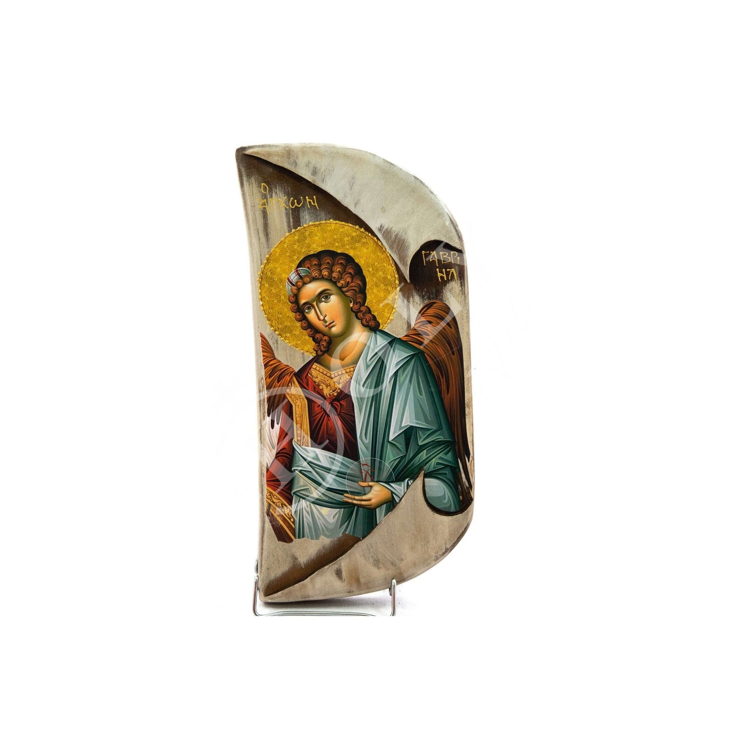 Archangel Gabriel icon, Handmade Greek Orthodox icon of St Gabriel, Byzantine art wall hanging on wood plaque 38x17cm, religious decor TheHolyArt