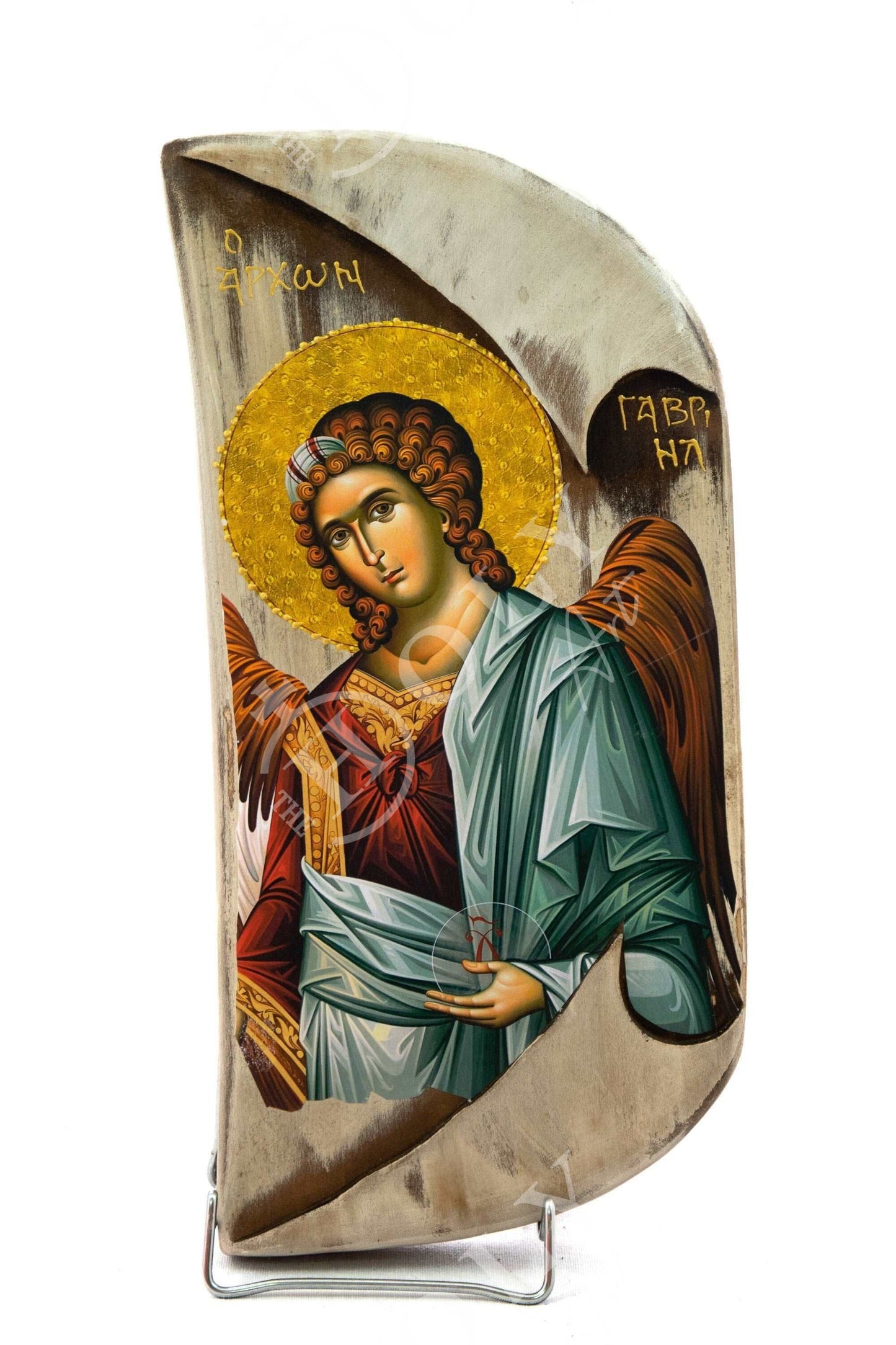 Archangel Gabriel icon, Handmade Greek Orthodox icon of St Gabriel, Byzantine art wall hanging on wood plaque 38x17cm, religious decor TheHolyArt