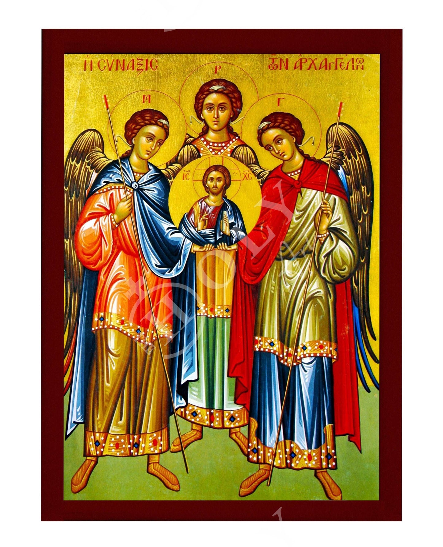 Archangel Michael Archangel Gabriel Archangel Raphael icon, Handmade Greek Orthodox Icon of the of the Archangels, wall hanging wood plaque TheHolyArt