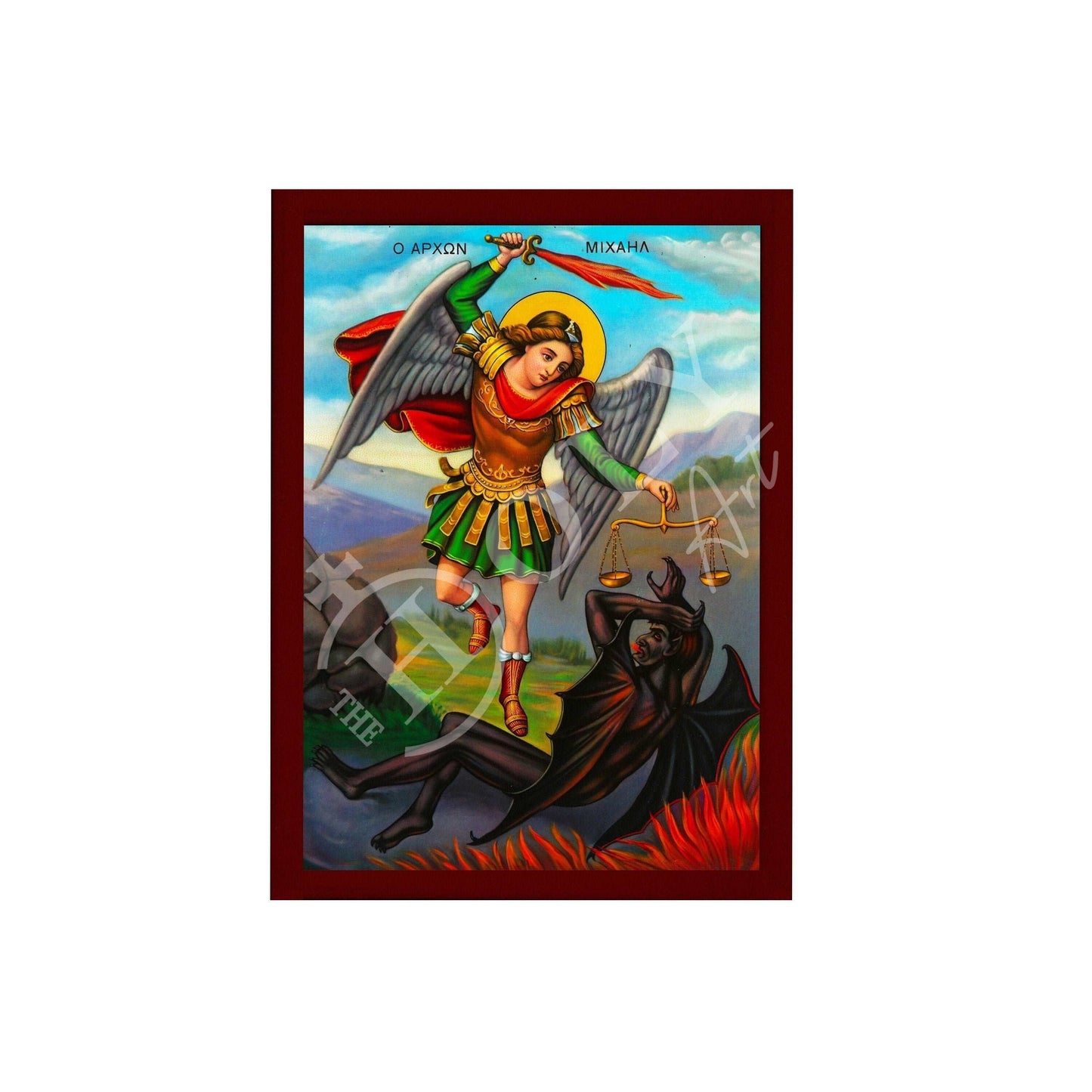 Archangel Michael icon, Handmade Greek Orthodox icon of St Michael, Byzantine art wall hanging on wood plaque religious icon, religious gift TheHolyArt