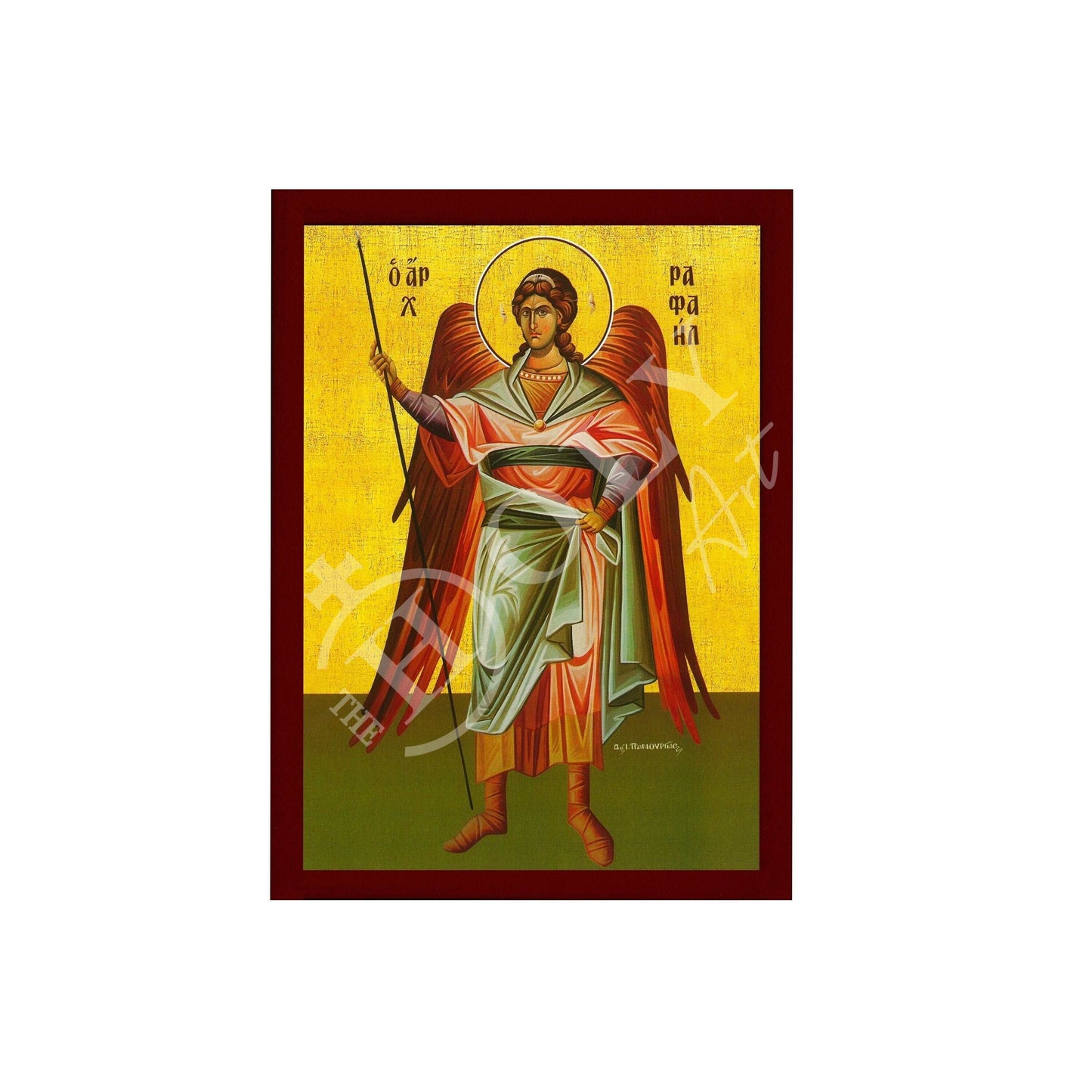 Archangel Raphael icon, Handmade Greek Orthodox icon of St Raphael, Byzantine art wall hanging on wood plaque religious icon, religious gift TheHolyArt