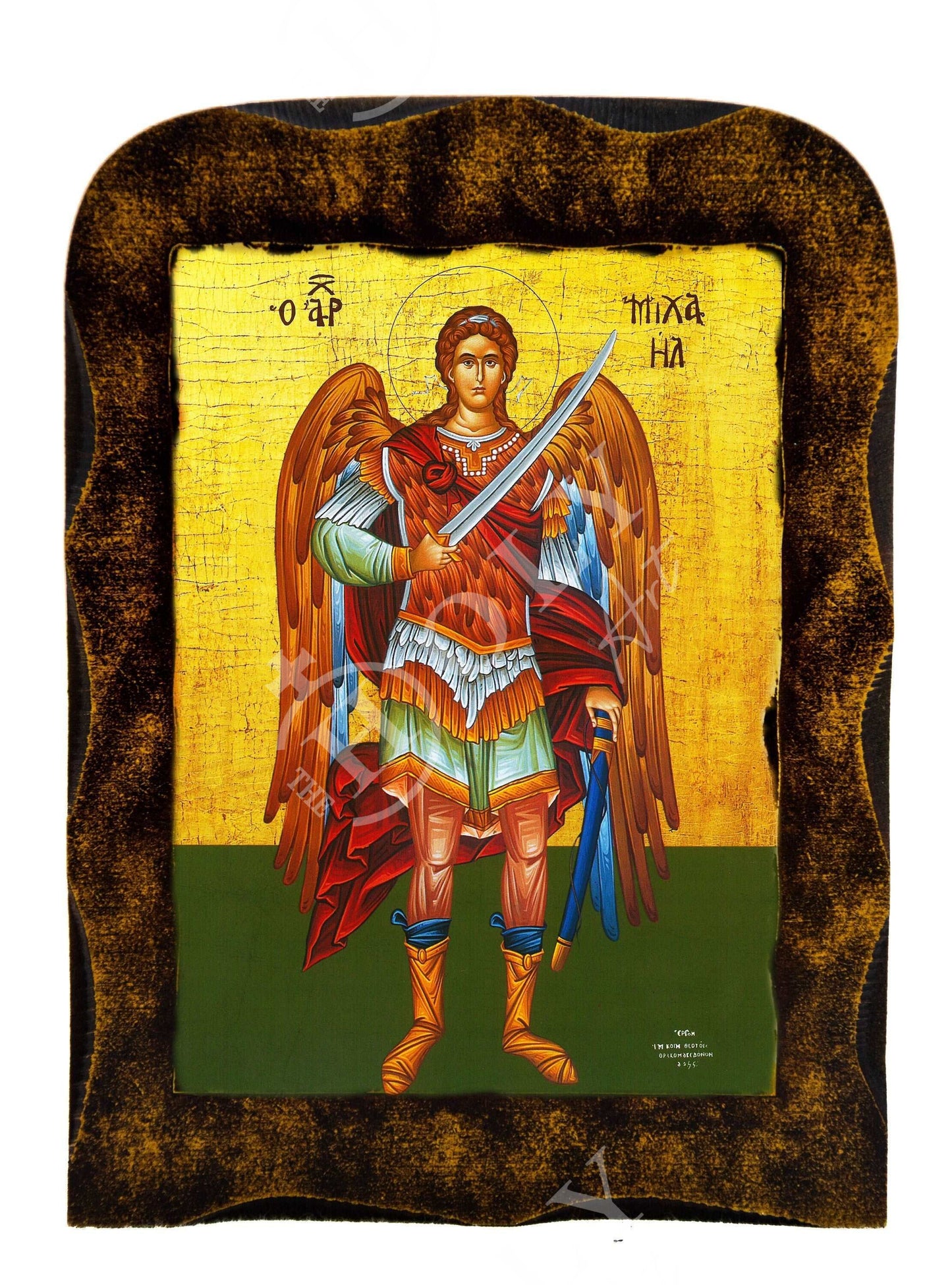Archangel Michael icon, Handmade Greek Orthodox icon of St Michael, Byzantine art wall hanging on wood plaque religious icon, religious gift TheHolyArt