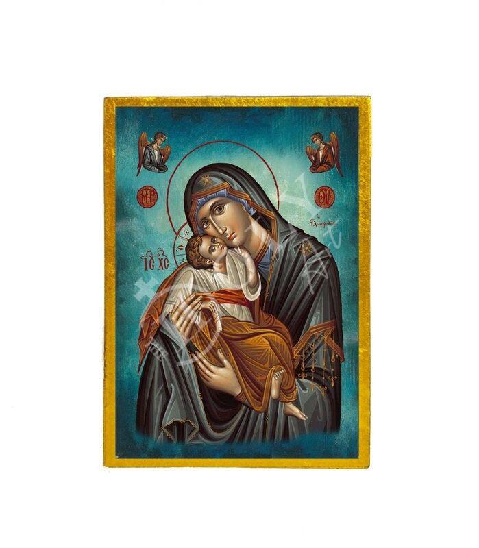 Virgin Mary icon Panagia Glykophilousa, Handmade Greek Orthodox Icon, Mother of God Byzantine art, Theotokos wall hanging wood plaque gift
