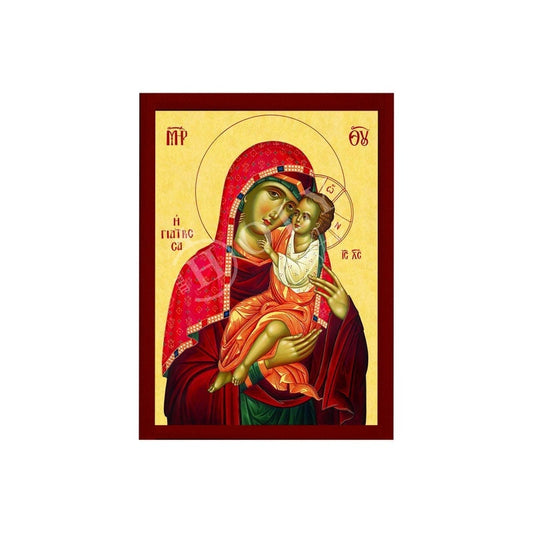 Virgin Mary icon Panagia Giatrissa, Greek Christian Orthodox Icon, Mother of God Byzantine art Theotokos handmade wall hanging wood plaque