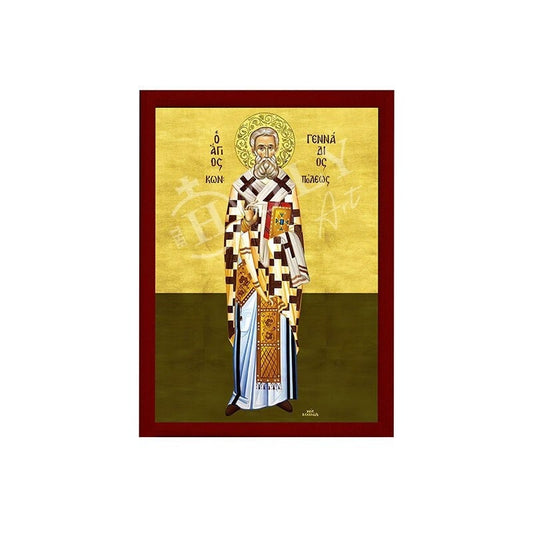 Saint Gennadius icon, Handmade Greek Orthodox icon of St Gennadius of Constantinople, Byzantine art wall hanging plaque, religious gift