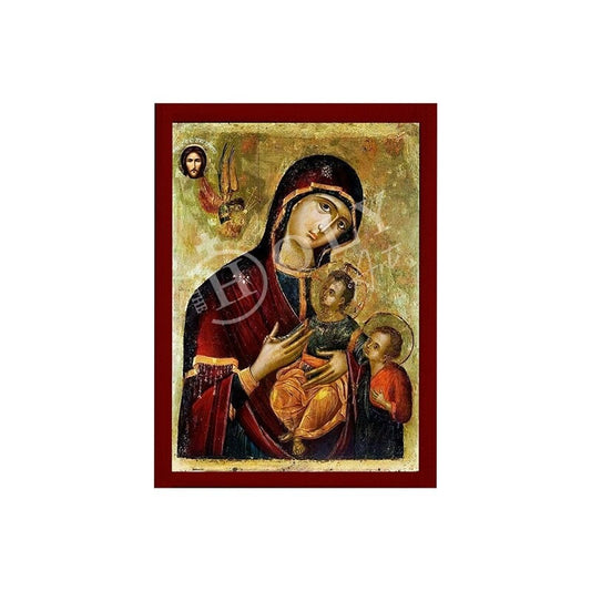 Virgin Mary icon Panagia & St John Forerunner, Handmade Greek Orthodox Icon Mother of God Byzantine art Theotokos wall hanging wood plaque