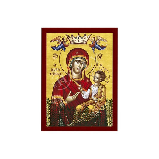 Virgin Mary icon Panagia Myrtidiotissa, Handmade Greek Orthodox Icon, Mother of God Byzantine art, Theotokos wall hanging wood plaque