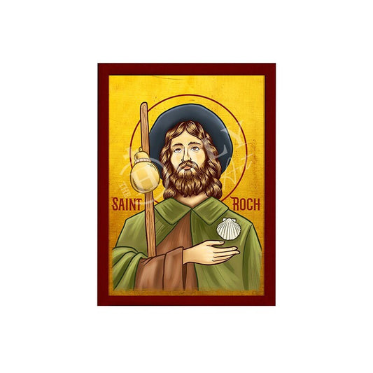 Saint Roch icon, Handmade Greek Catholic icon St Rocco, Religious Byzantine art wall hanging on wood plaque icon, religious gift