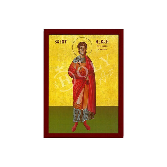 Saint Alban icon, Handmade Greek Catholic icon St Albanus of Britain Religious Byzantine art wall hanging on wood plaque icon religious gift