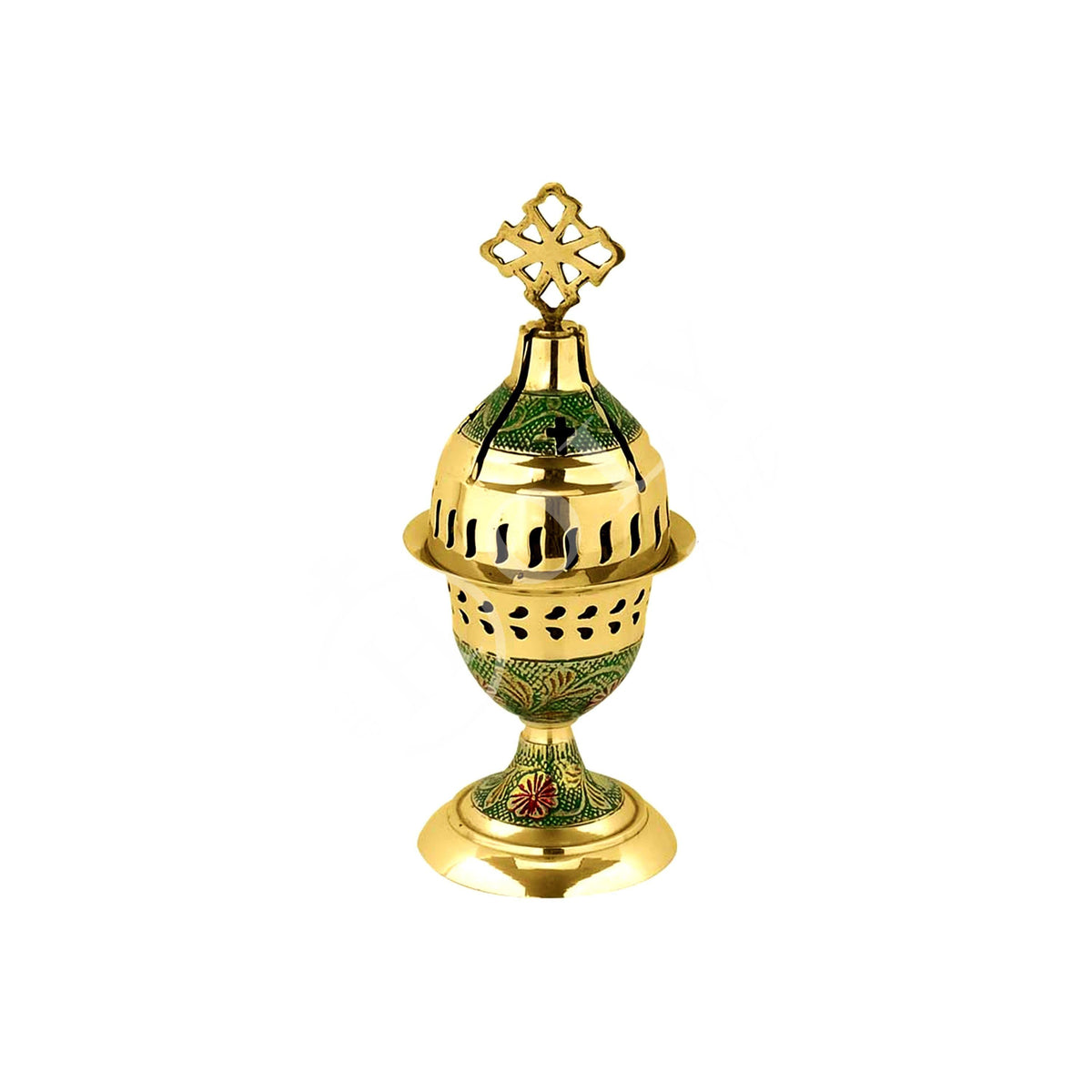 Christian Brass Table Oil Vigil Lamp with Cross, Hand-painted Prayer Standing Oil Lamp, Orthodox Oil Candle with glass cup, religious decor - TheHolyArt