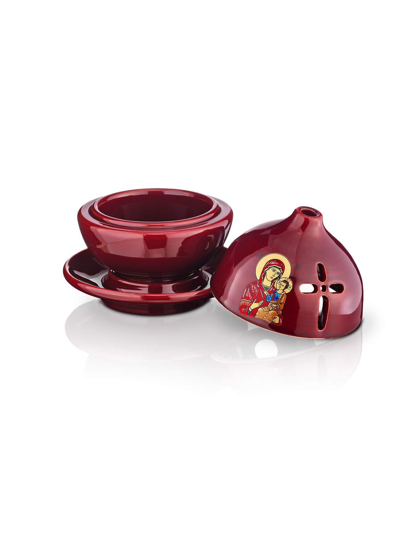 Ceramic burgundy vigil lamp – detail view | TheHolyArt