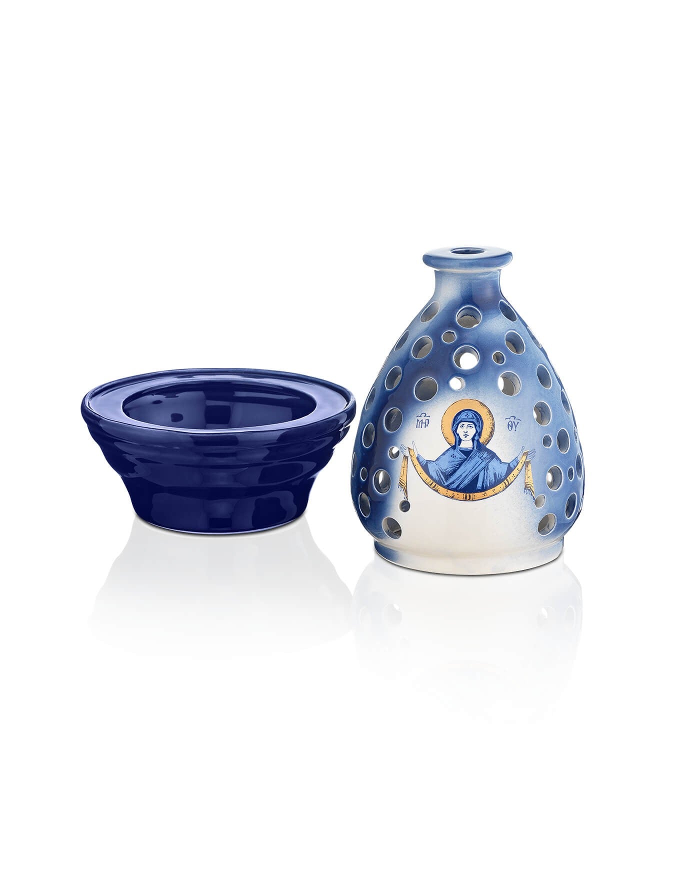 Ceramic two-tone vigil lamp – with glass cup | TheHolyArt