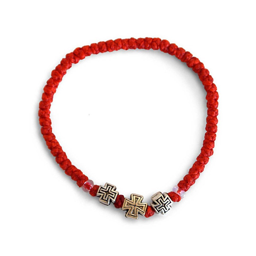 Waxed Prayer Rope Red with Metal Crosses