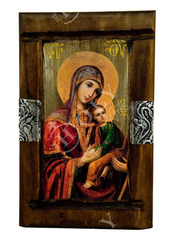 Virgin Mary icon Panagia, Handmade Greek Orthodox Icon, Mother of God Byzantine art, Theotokos wall hanging wood plaque religious icon gift TheHolyArt