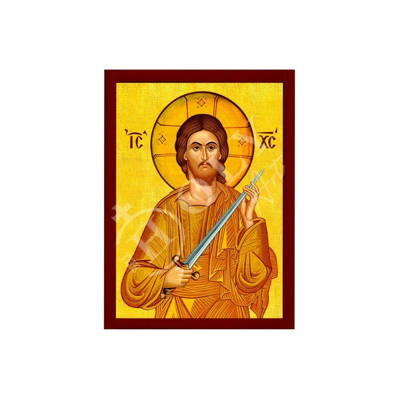 Jesus Christ icon the Swordbearer, Handmade Greek Orthodox icon of our Lord, Byzantine art wall hanging on wood plaque, religious gift TheHolyArt