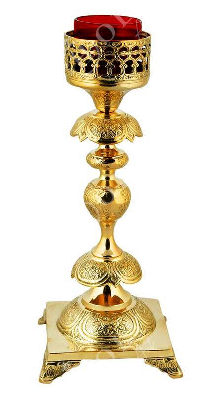 Christian Brass Table Oil Vigil Lamp with Cross, Hand-painted Prayer Standing Oil Lamp, Orthodox Oil Candle with glass cup, religious decor TheHolyArt