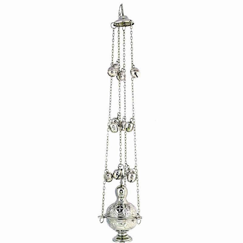 Christian Hanging Brass Resin Incense Burner, Greek Orthodox Thurible Incense holder, Metal Nickel Byzantine Censer Perfume burner, religious gift - TheHolyArt