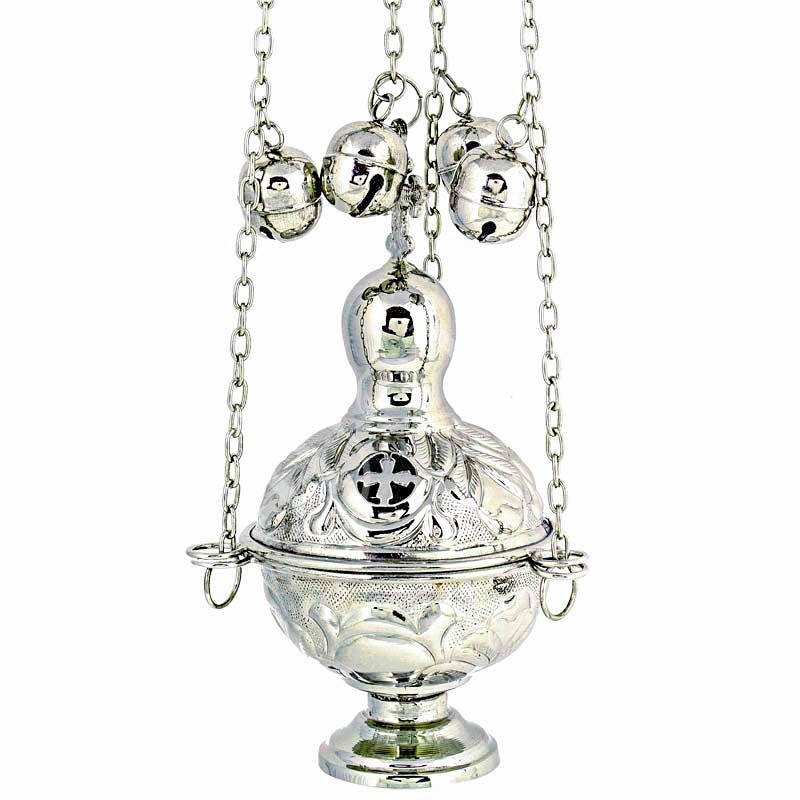 Christian Hanging Brass Resin Incense Burner, Greek Orthodox Thurible Incense holder, Metal Nickel Byzantine Censer Perfume burner, religious gift TheHolyArt