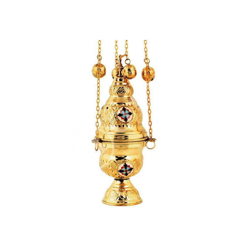 Christian Hanging Brass Resin Incense Burner, Greek Orthodox Thurible Incense holder, Metal Byzantine Censer Perfume burner, religious gift TheHolyArt