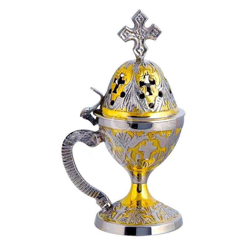 Christian Brass Resin Incense Burner, Greek Orthodox Thurible Incense holder, Metal Byzantine Home Censer Perfume burner, religious decor TheHolyArt