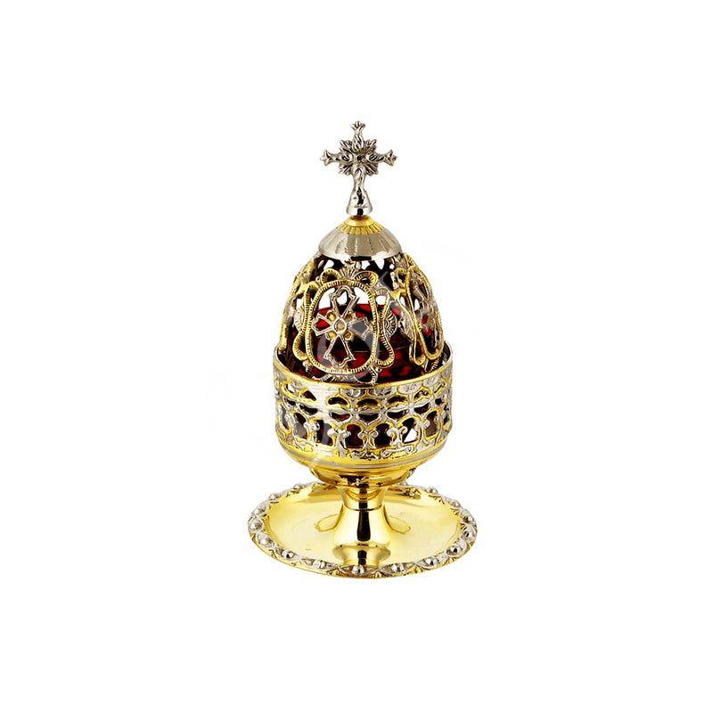 Christian Brass Table Oil Vigil Lamp with Cross, Hand-painted Prayer Standing Oil Lamp, Orthodox Oil Candle with glass cup, religious decor TheHolyArt