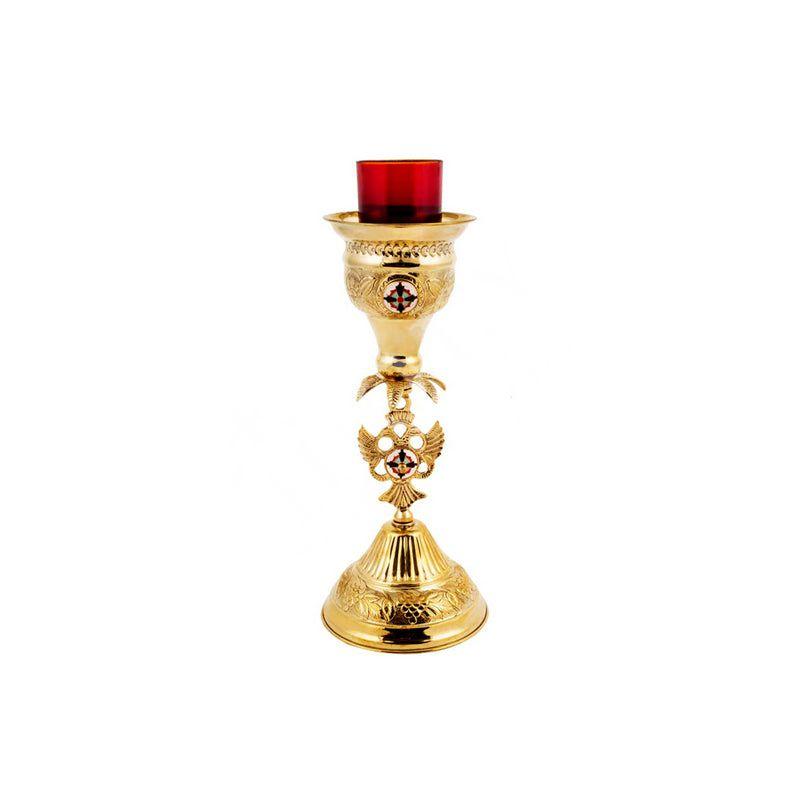 Christian Brass Table Oil Vigil Lamp with Cross, Hand-painted Prayer Standing Oil Lamp, Orthodox Oil Candle with glass cup, religious decor TheHolyArt