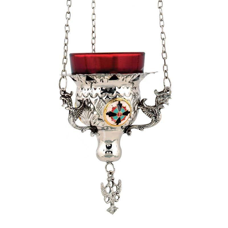 Christian Brass Hanging Oil Vigil Lamp with Cross, Nickel plated Prayer Hanging Oil Lamp, Orthodox Oil Candle with glass cup, religious decor TheHolyArt