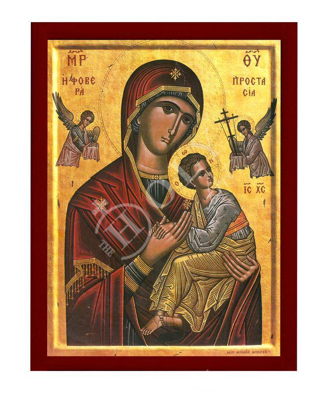 Virgin Mary icon Panagia Fovera Prostasia, Handmade Greek Orthodox Icon, Mother of God Byzantine art, Theotokos wall hanging wood plaque TheHolyArt
