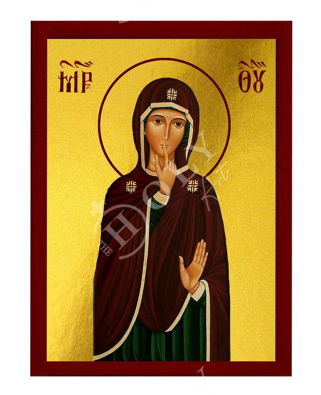 Virgin Mary icon Panagia of Silence, Handmade Greek Orthodox Icon, Mother of God Byzantine art, Theotokos wall hanging wood plaque TheHolyArt