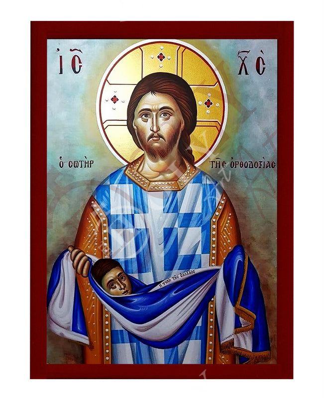 Jesus Christ icon, Handmade Greek Orthodox icon Savior of Orthodoxy, Byzantine art wall hanging on wood plaque, religious home decor TheHolyArt