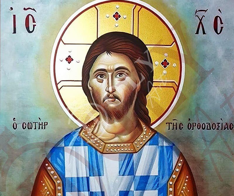 Jesus Christ icon, Handmade Greek Orthodox icon Savior of Orthodoxy, Byzantine art wall hanging on wood plaque, religious home decor TheHolyArt