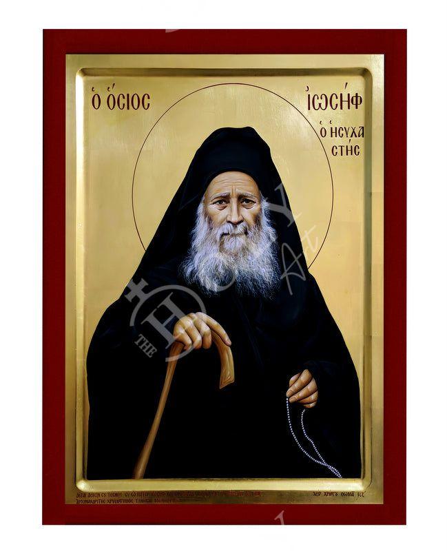 Saint Joseph icon, Handmade Greek Orthodox icon of St Joseph Hesychast of Mt Athos, Byzantine wood plaque TheHolyArt